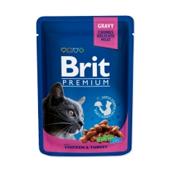 BRIT PREMIUM CAT Kurczak i Indyk w sosie 30x100g 30 saszetek