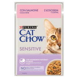 Purina CAT CHOW Adult Sensitive z Łososiem i Cukinią w sosie 6x85g