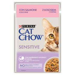 Purina CAT CHOW Adult Sensitive z Łososiem i Cukinią w sosie 85g