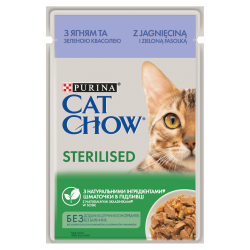 Purina CAT CHOW Adult Sterilised z Jagnięciną i Zieloną fasolką w sosie 26x85g