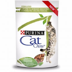 Purina CAT CHOW Adult Sterilised z Jagnięciną i Zieloną fasolką w sosie 26x85g