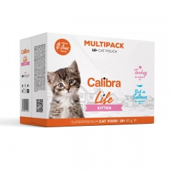 Mokra karma dla kociąt z indykiem i łososiem Calibra Cat Life pouches Kitten Multipack 12x85g