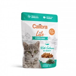 Mokra karma dla kotów z łososiem bez zbórz Calibra Cat Life pouch Sterilised Salmon in gravy 85g