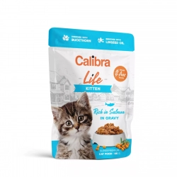 Mokra karma dla kociąt z łososiem bez zbórz Calibra Cat Life pouch Kitten Salmon in gravy 85g