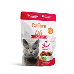 Mokra karma dla kotów z wołowiną bez zbórz Calibra Cat Life pouch Adult Beef in gravy 85g