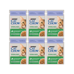 Purina CAT CHOW Adult Sterilised z Jagnięciną i Zieloną fasolką w sosie 6x85g