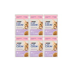 Purina CAT CHOW Adult Sensitive z Łososiem i Cukinią w sosie 6x85g