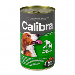 Karma mokra z jagnięciną kurczakiem i wołowiną CALIBRA DOG ADULT LAMB, BEEF & CHICKEN 1240g