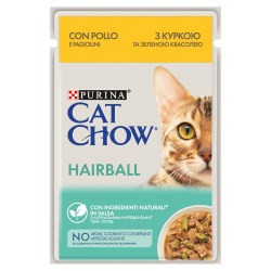 PURINA CAT CHOW Hairball Control Z KURCZAKIEM I ZIELONĄ FASOLKA 26x85g