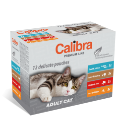 Karma dla kotów z rybą, drobiem, kaczką, jagnięciną i wołowiną w sosie Calibra Multipack Adult Cat 12x100g